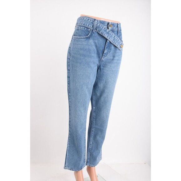 TRIARCHY Womens Crossover Jeans Cropped High rise straight-leg Sz 29 Medium wash - Picture 3 of 7